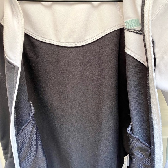 Nike zip up jacket workout athletic white greynavy teal stripe on left arm small - Picture 5 of 8